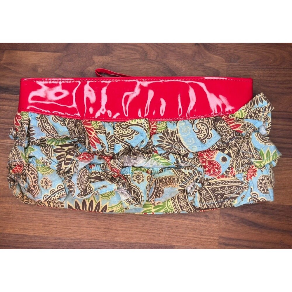 Mudpie Bag Lady Ruffle Front Leather Wristlet Clutch Boho Zip Top